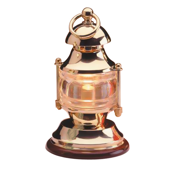 Лампа настольная «Фонарь», 25W, полированная латунь, бесцветное стекло, дерево - купить с доставкой по Москве и России