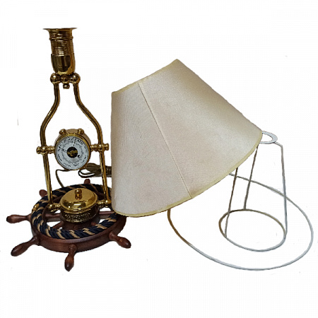 Лампа настольная с барометром с основанием в форме штурвала с канатом, 60W, полированная латунь  - купить с доставкой по Москве и России