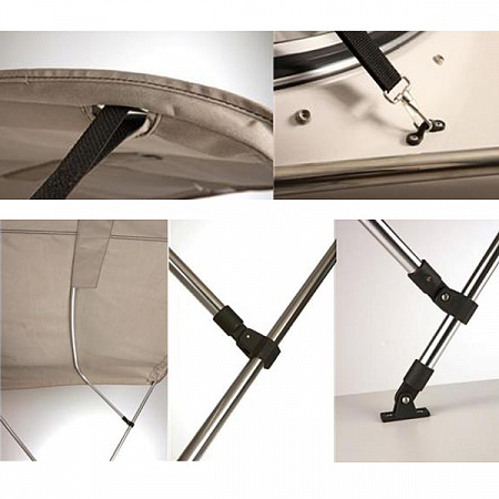 Тент для катера — бимини топ, алюминиевая рама 4 дуги, ткань Sunbrella серая - купить с доставкой по Москве и России