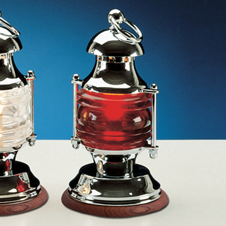 Лампа настольная «Фонарь», 25W, хромированная латунь, красное стекло, дерево - купить с доставкой по Москве и России