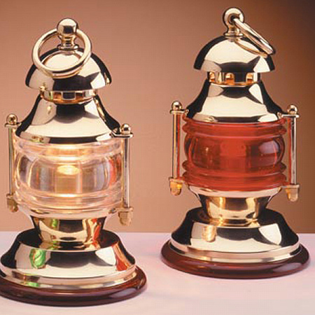 Лампа настольная «Фонарь», 25W, полированная латунь, красное стекло, дерево - купить с доставкой по Москве и России